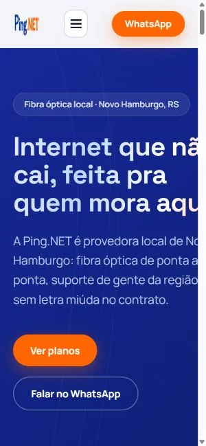 Página inicial da Ping.NET vista em um celular